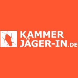 Rotes Logo mit Kakerlaken-Symbol und weißem Text "KAMMERJÄGER-IN.DE" auf orangefarbenem Hintergrund.