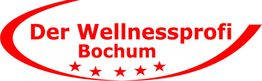 Logo mit rotem Text "Der Wellnessprofi Bochum" und fünf Sternen unten.