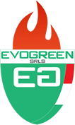 Logo Evogreen con fiamma arancione e tricolore italiano su sfondo verde.