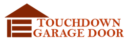 "Touchdown Garage Door logo with a football graphic in brown and black."
