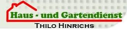 Logo mit rotem Hausumriss, grüner Schrift: "Haus- und Gartendienst Thilo Hinrichs".