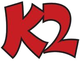 Scritta "K2" in caratteri rossi su sfondo trasparente.