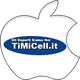 Logo a forma di mela con scritta "TiMiCell.it: Gli Esperti Siamo Noi" su sfondo blu.