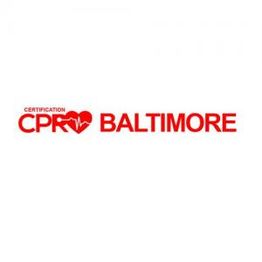 Red "CPR Certification Baltimore" text with heart and pulse line graphic.