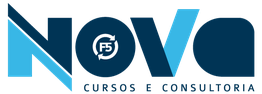 Logotipo da Nova Cursos e Consultoria com destaque para a letra "O" em azul e círculo F5.