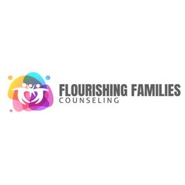 Colorful logo of Flourishing Families Counseling with abstract family design.