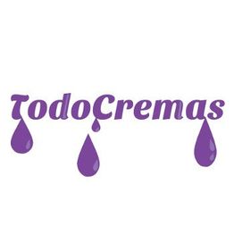 Texto "TodoCremas" en púrpura con gotas decorativas.