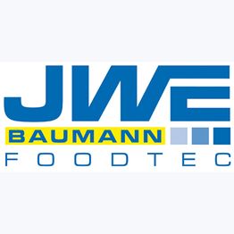 Logo mit blauem Text "JWE Baumann Foodtec" und gelbem Hintergrund für "Baumann".