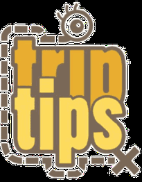 „Trips Tips“-Logo in Gelb mit gestricheltem Weg und Zielkreuz.