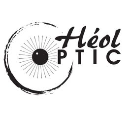 Logo de HéoL Optic avec un dessin stylisé d'œil noir et blanc.