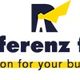 Logo von Referenz Film mit Slogan "e-motion for your business" in Gelb und Blau.