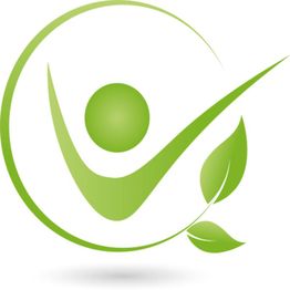Grünes Logo mit stilisierter Person und Blättern in dynamischer Pose.