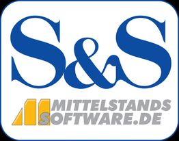 Logo mit blauem "S&S" und gelber Aufschrift "Mittelstands Software.de" darunter.
