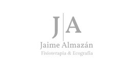 Logo de Jaime Almazán, Fisioterapia & Ecografía, con las iniciales JA en gris.