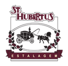 Logotipo da Estalagem St. Hubertus com ilustração de cavalo puxando uma carroça.
