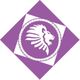 Logotipo de león en un rombo morado con fondo blanco.