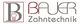 Logo der Firma "Bauer Zahntechnik" mit stilisiertem Zahn im Buchstaben B.