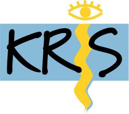 Logo mit Buchstaben "KRS", gelbe Zickzacklinie und stilisiertem Auge auf hellblauem Hintergrund.