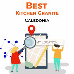 People with device and map, text: "Best Kitchen Granite Caledonia".