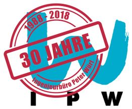 Logo mit "30 Jahre Ingenieurbüro Peter Würtl, 1988-2018" in rotem Stempelstil.