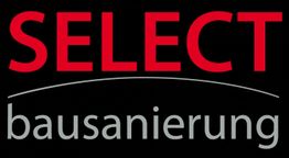 Schwarzes Logo mit rotem Text "SELECT" und grauem Text "bausanierung" darunter.