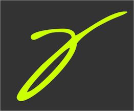 Neongelbes, geschwungenes Symbol auf dunklem Hintergrund.