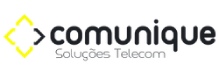 Logo da Comunique Soluções Telecom com símbolo amarelo à esquerda.