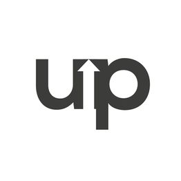 "Stylized logo with 'up' and an arrow integrated into the letter 'p'."