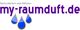 Logo mit der Aufschrift "my-raumduft.de" und drei blauen Tropfen.