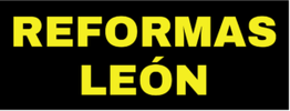Texto amarillo: "REFORMAS LEÓN" en fondo negro.
