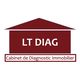 Logo de LT DIAG, texte: "Cabinet de Diagnostic Immobilier" sur fond de maison rouge.