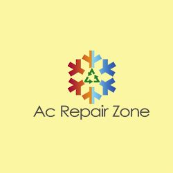Logo for "Ac Repair Zone" with colorful arrows and a recycle symbol on a yellow background.