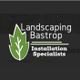 Logo with green leaf and text: "Landscaping Bastrop, Installation Specialists."