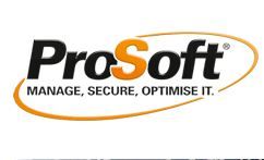 Logo von ProSoft mit Slogan: "Manage, Secure, Optimise IT." S in Orange, restlicher Text in Schwarz.