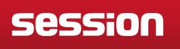 Roter Hintergrund mit dem weißen Schriftzug "session".