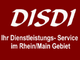 Weißer Text „DISDI“ auf rotem Hintergrund: „Ihr Dienstleistungs-Service im Rhein/Main Gebiet“.