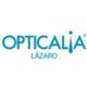 Logo de Opticalia Lázaro en letras azules sobre fondo blanco.