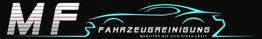MF Fahrzeugreinigung Logo mit Auto-Silhouette und Slogan „Qualität die sich sehen lässt“.