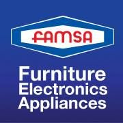 "FAMSA logo with text: Furniture, Electronics, Appliances on a blue background."