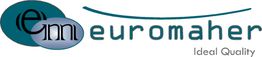 Logo de Euromaher con las letras "em" en círculos y el lema "Ideal Quality".