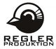 Schwarz-weißer Logoentwurf mit stilisiertem Vogelkopf und Text "Regler Produktion" darunter.