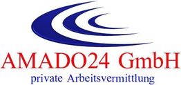 Logo der AMADO24 GmbH, private Arbeitsvermittlung, mit blauen und roten Schriftzügen.