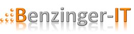 Textlogo "Benzinger-IT" in orange und grau mit Spiegeleffekt darunter.