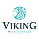 Logo for Viking Metal Garages with a stylized Viking ship in blue.