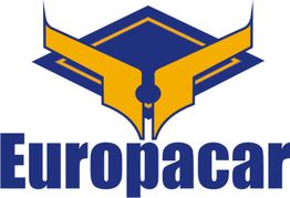 Logotipo da Europacar em azul e amarelo, com nome da empresa abaixo de um símbolo estilizado.