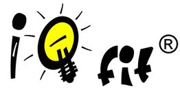 Logo mit stilisierter Glühbirne statt des Buchstabens "O" im Wort "IQ fit".