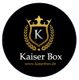 Schwarzer Kreis mit goldenem Wappen, "K", "Kaiser Box", www.kaiserbox.de darunter in Weiß.