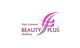 Logo von "Beauty Plus" in Duisburg mit pinken und lila Akzenten und dem Slogan "Mehr Schönheit".