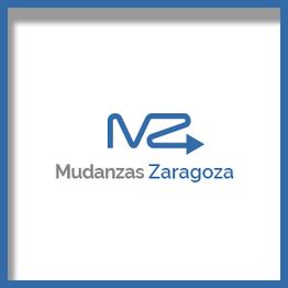 Logo de "Mudanzas Zaragoza" con una flecha azul y letras grises y azules.