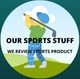 Golfer illustration with text: "OUR SPORTS STUFF - WE REVIEW SPORTS PRODUCT."